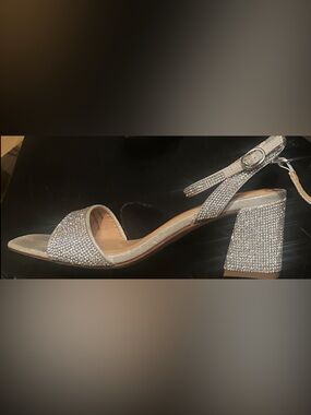 Women’s Silver Glitter Block Heel Sandals